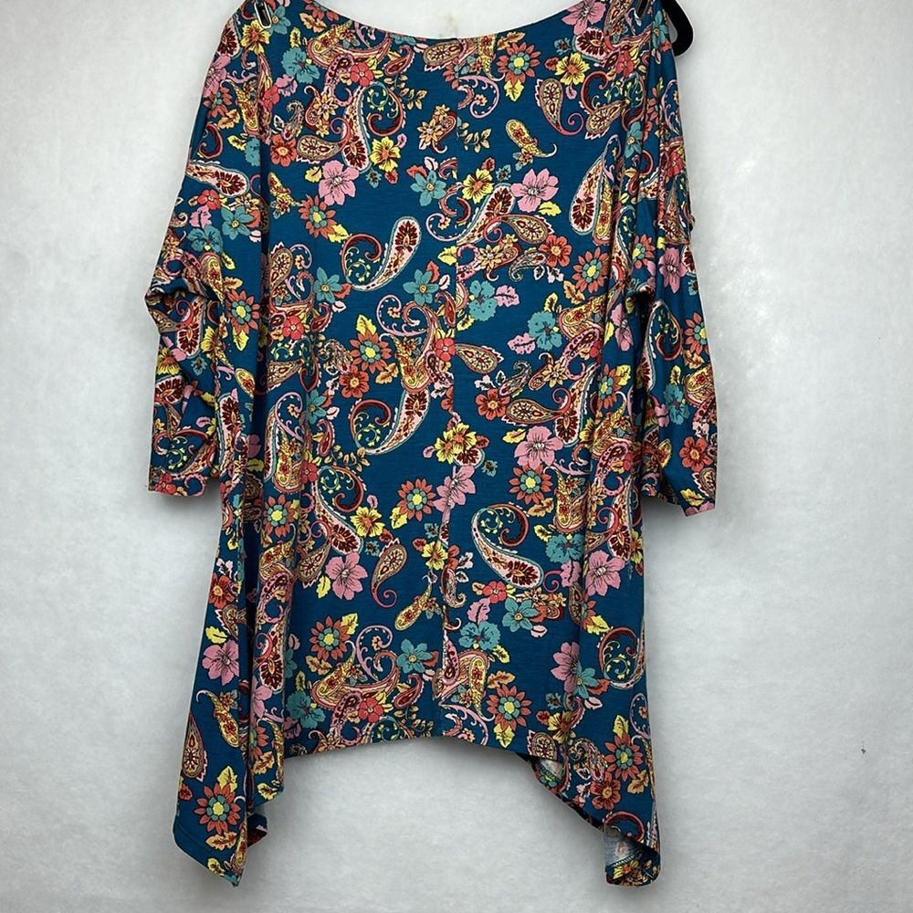 Cable & Gauge Womens Top Multicolor Paisley Boat Neck Split 3/4 Sleeve Sz XL - Picture 8 of 9
